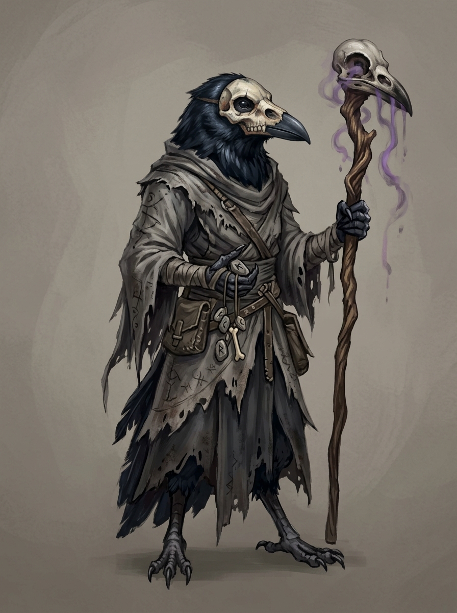 Fantasy portrait of Oracu, crow-folk