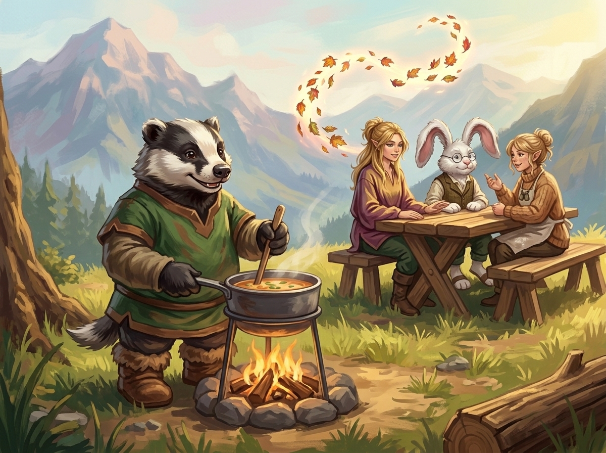 Fantasy scene of food and joy.