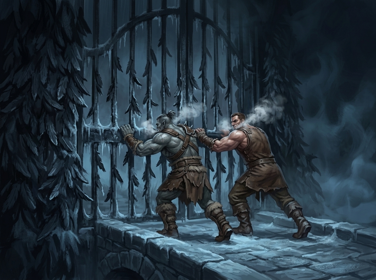 Fantasy scene of a character lighting a brazier inside an ancient temple.